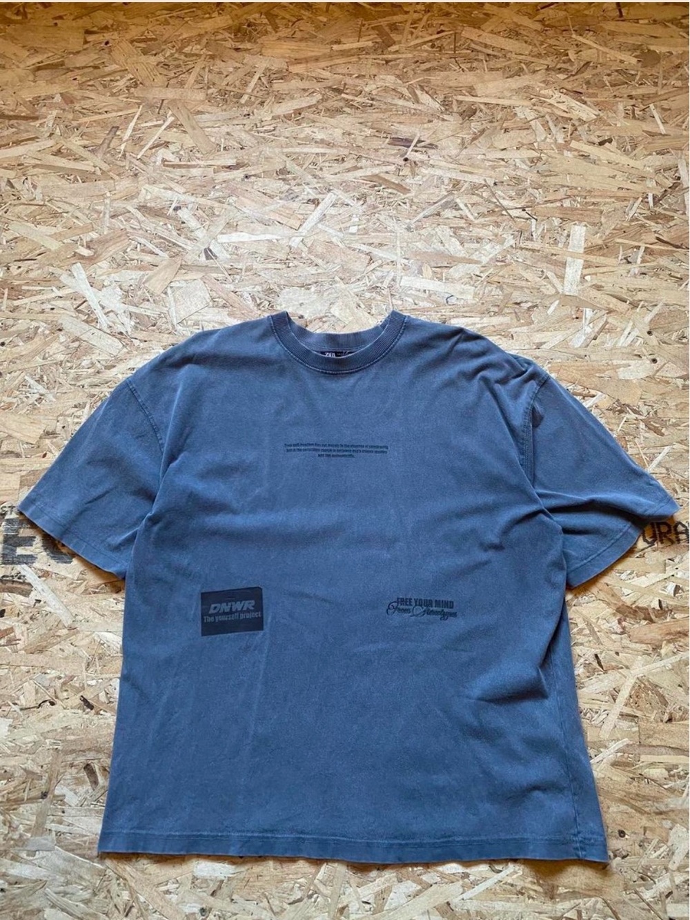 Zara Washed Dark Grey Graphic Short Sleeve Tee